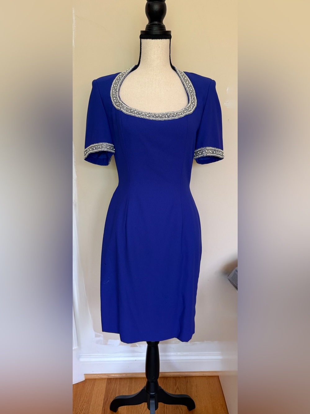 Vintage d’Ore by Della Roufogali Cocktail Dress in Royal Blue w/ Pearl Trim 6